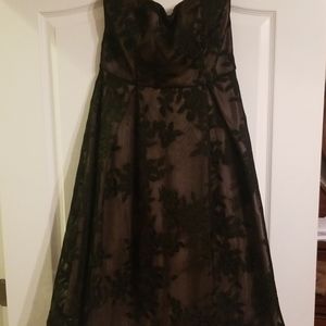 Strapless black lace dress